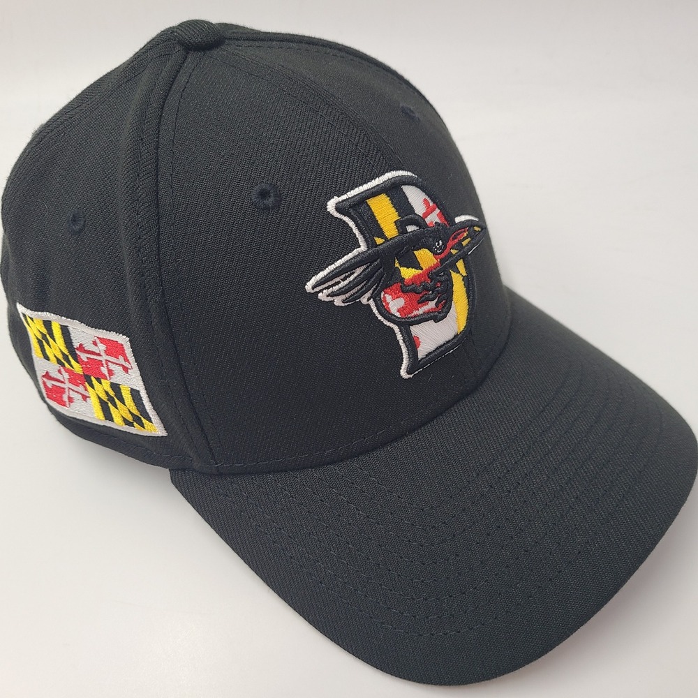 Delmarva Shorebirds Hat Fitted S-M New Era 39Thirty Black MiLB Maryland Flag Men